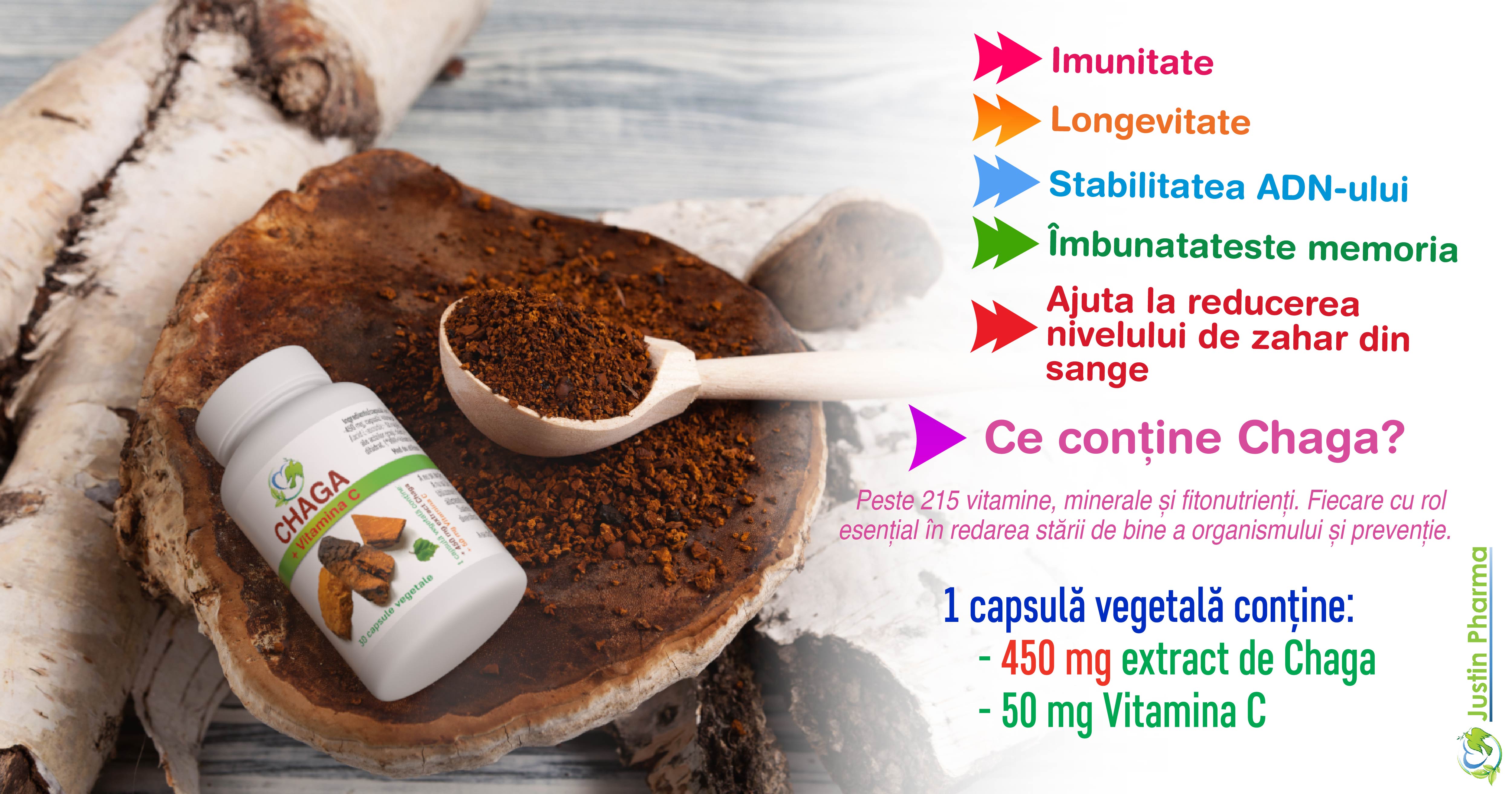 Chaga 450 CU Vitamina C 30 capsule Vegetale - imagine 4