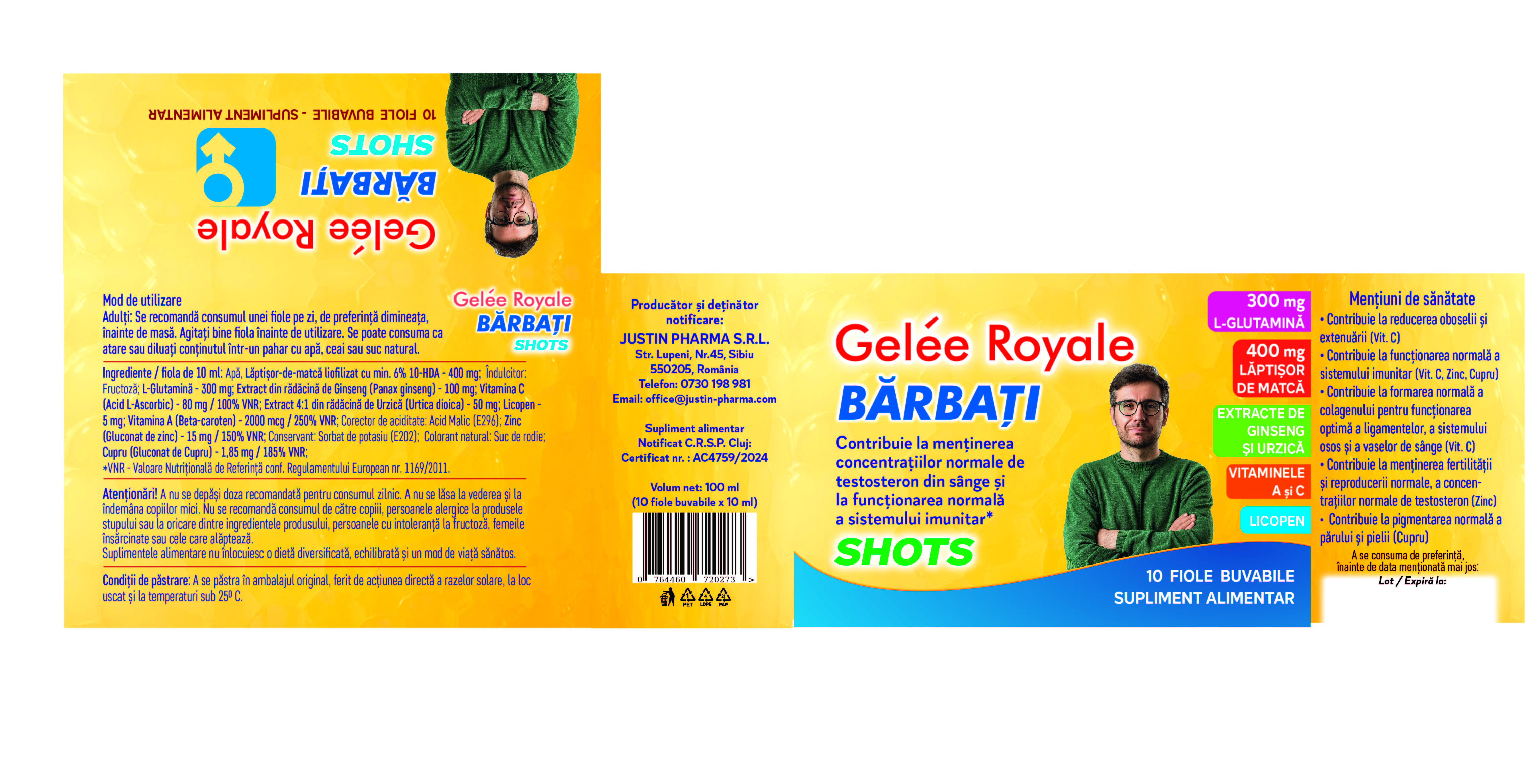 Gelee Royale Barbati SHOTS, 10 fiole Buvabile - imagine 3