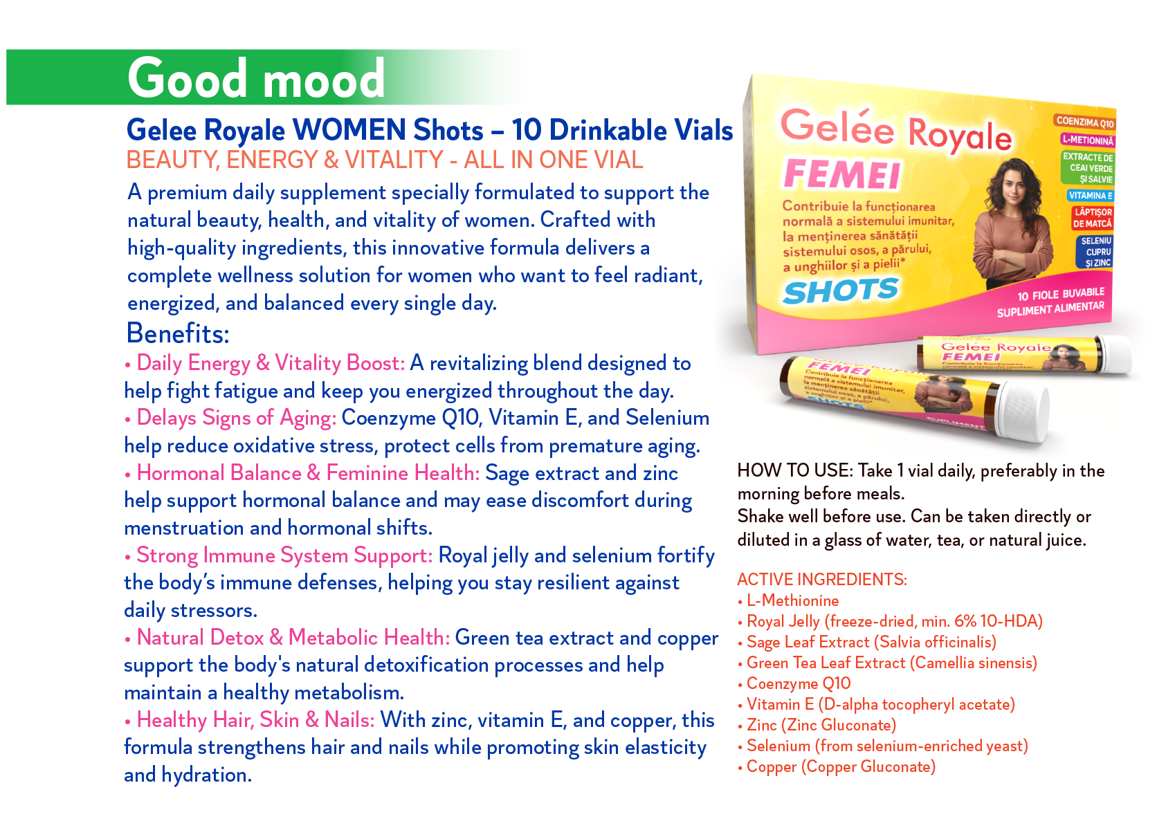 Gelee Royale Femei SHOTS, 10 fiole Buvabile - imagine 2