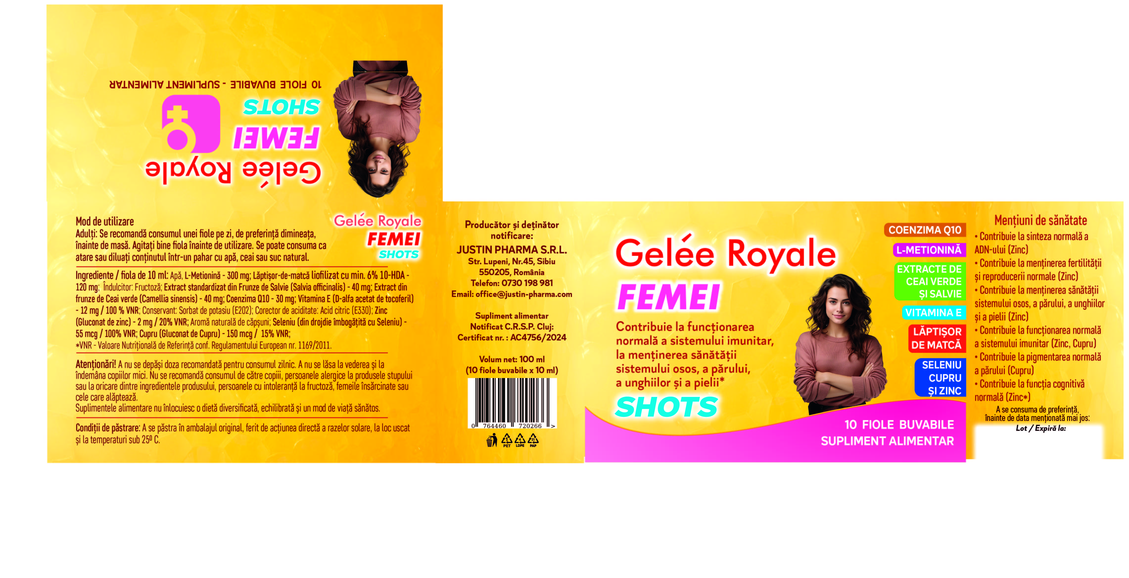 Gelee Royale Femei SHOTS, 10 fiole Buvabile - imagine 3